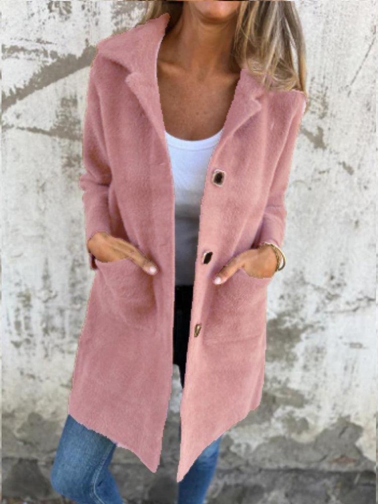 Casual Lapel Single-Breasted Thick Women Coat