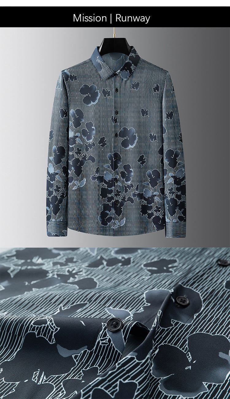 Men's floral digital print long sleeve shirt