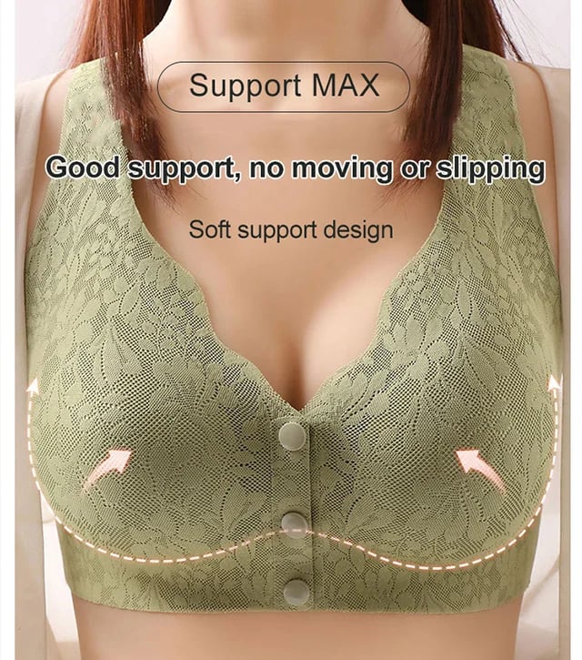Plus Size Jacquard Lace Button Front Comfy Bra (Four piece set)