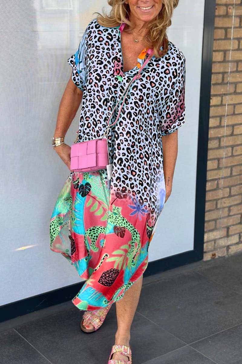 ourhomemarketTM-Women's Casual Leopard Print Short Sleeve Dress