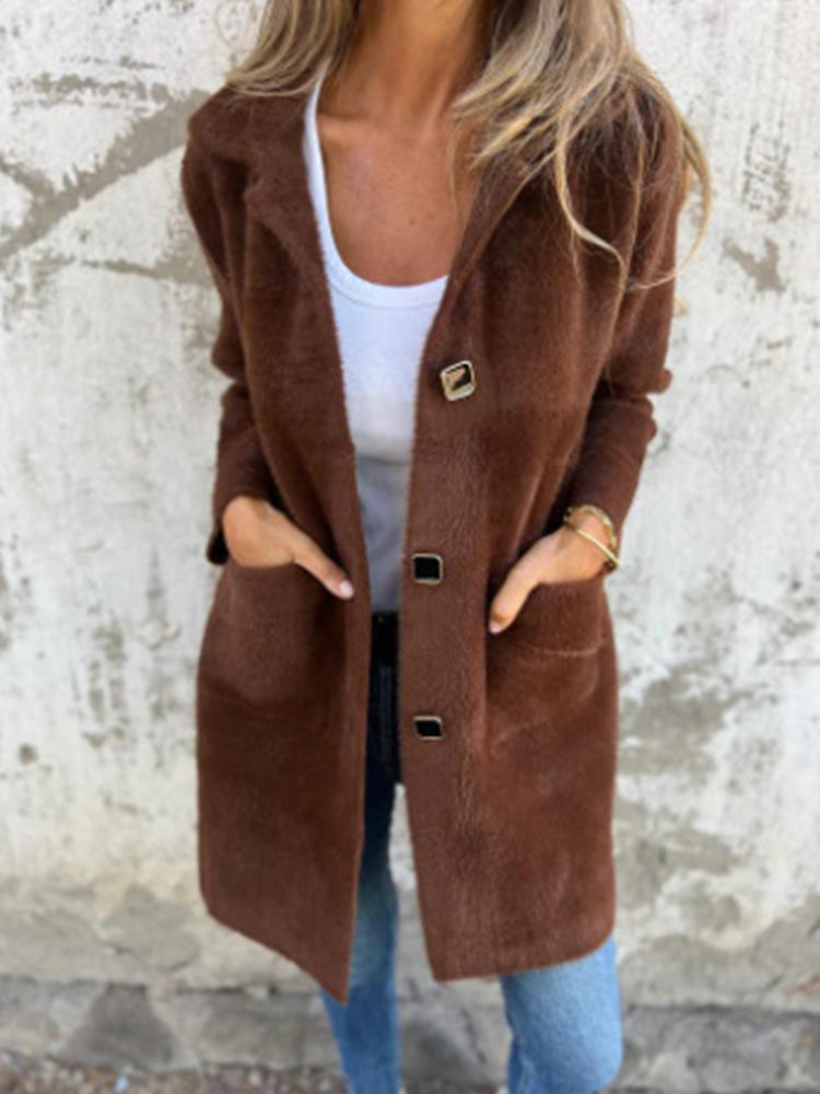 Casual Lapel Single-Breasted Thick Women Coat