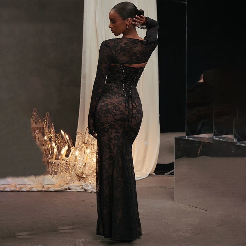 Comfortable and flowy shawl drawstring lace maxi dress