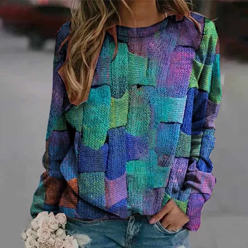 Bedruckter Lockerer Langarmpullover