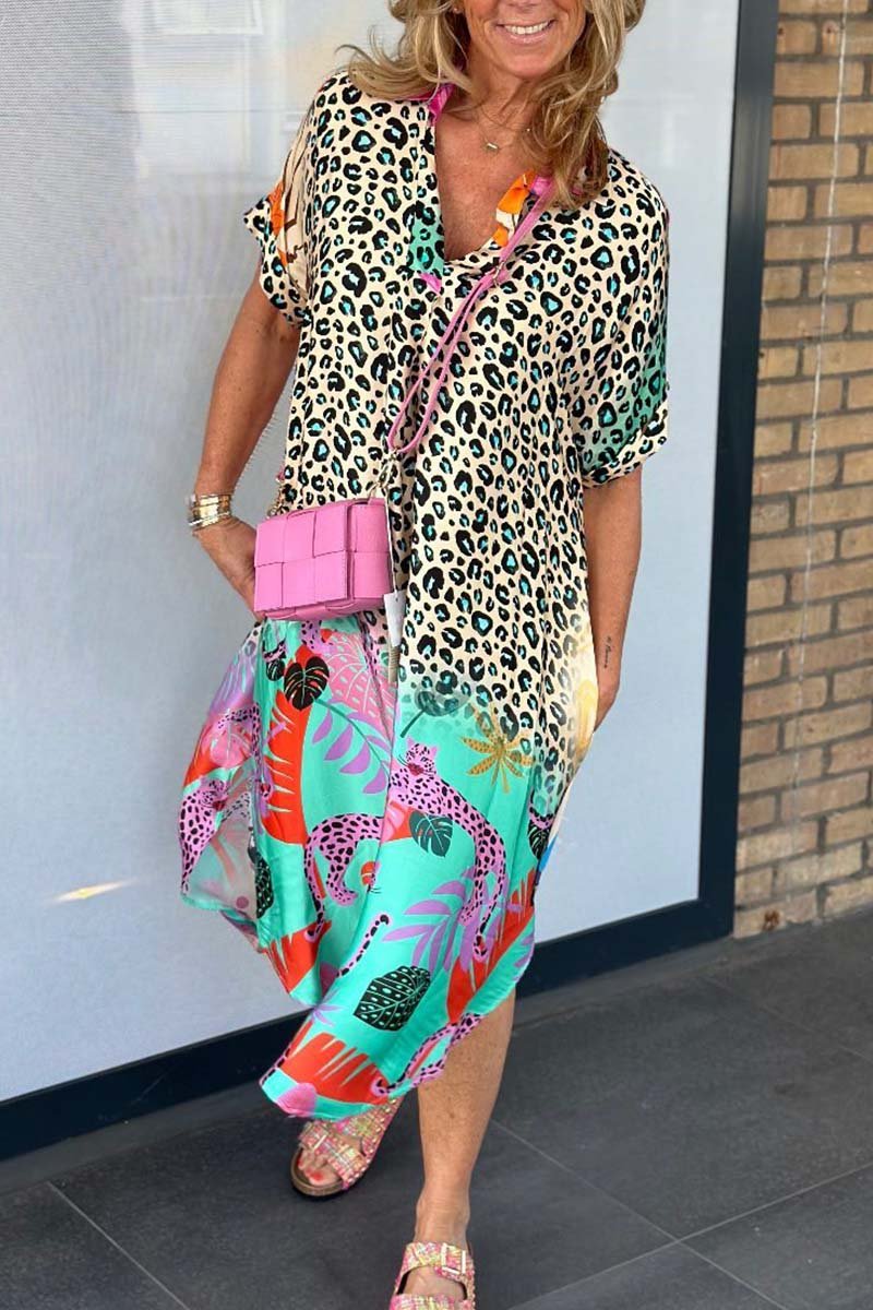ourhomemarketTM-Women's Casual Leopard Print Short Sleeve Dress