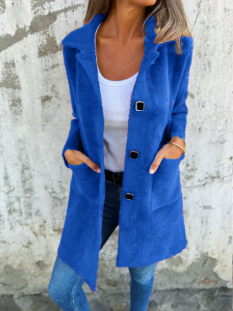 Casual Lapel Single-Breasted Thick Women Coat