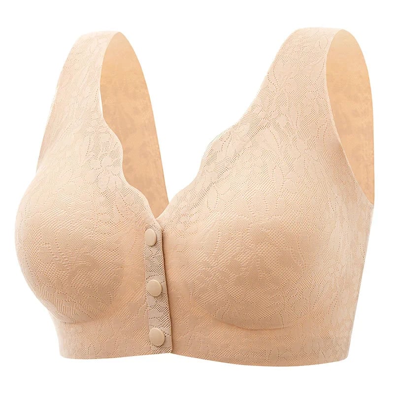 Plus Size Jacquard Lace Button Front Comfy Bra (Four piece set)