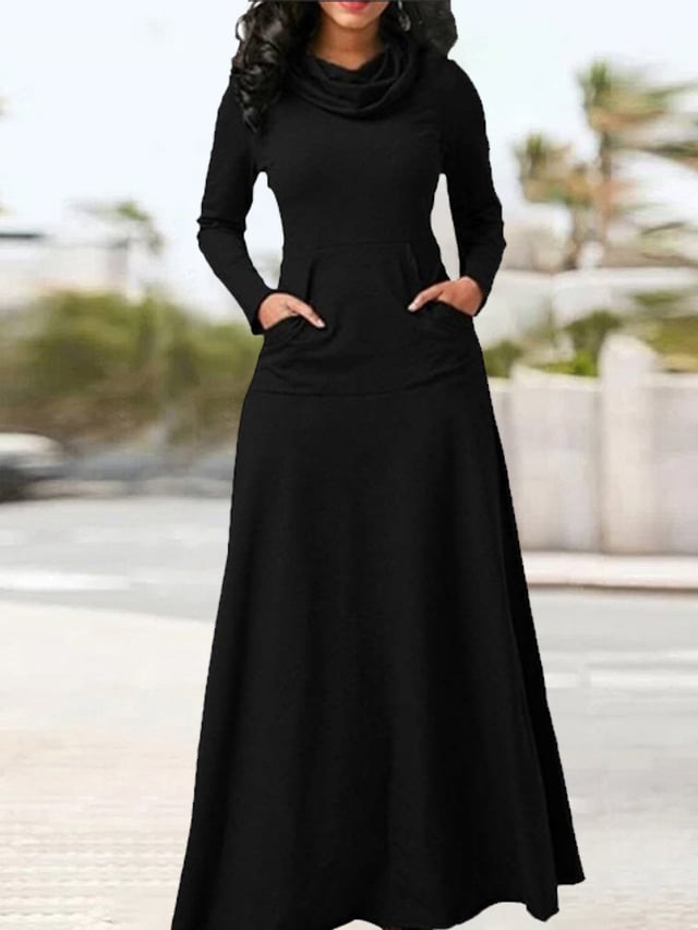 Women's Elegant Scarf Collar Long Dress