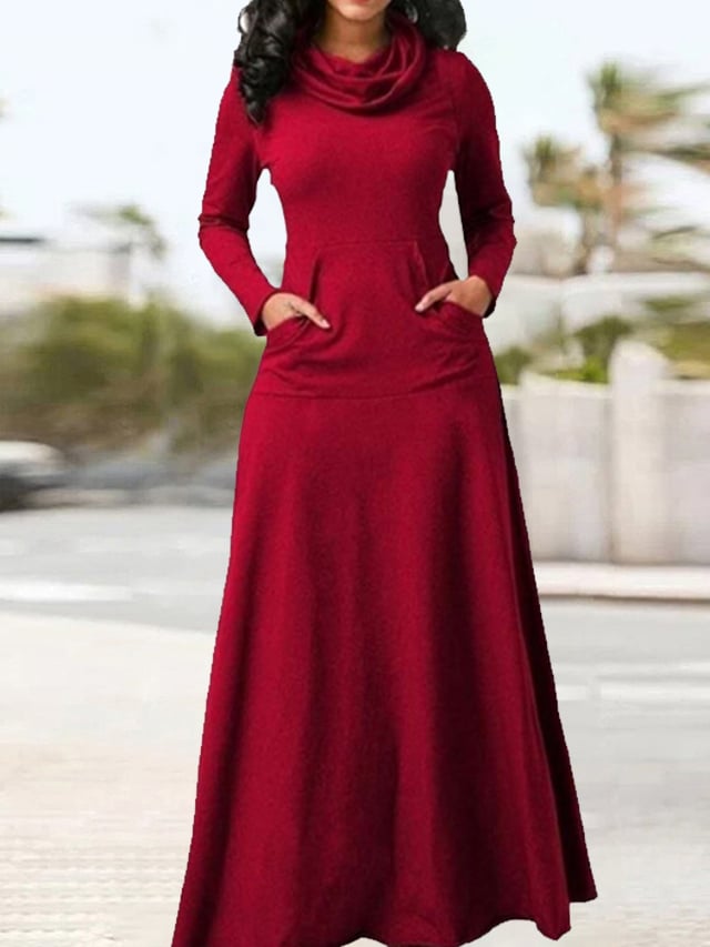 Women's Elegant Scarf Collar Long Dress