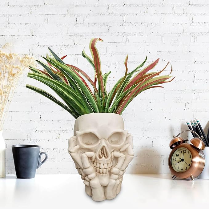 Happy Skull Horror Planter - Unique Plant Pot, Witchy/Goth Decor Bedroom & Home