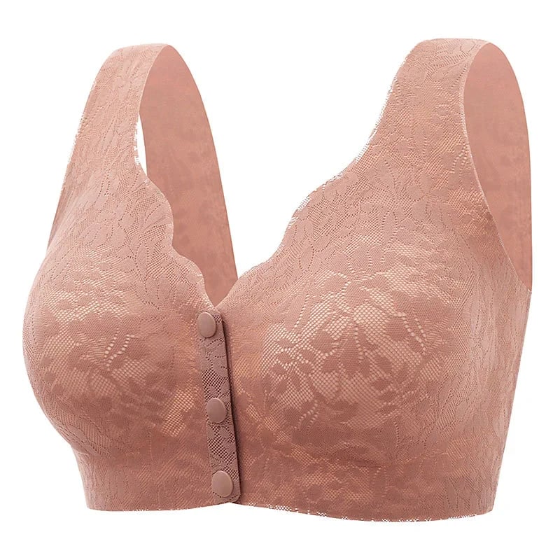 Plus Size Jacquard Lace Button Front Comfy Bra (Four piece set)