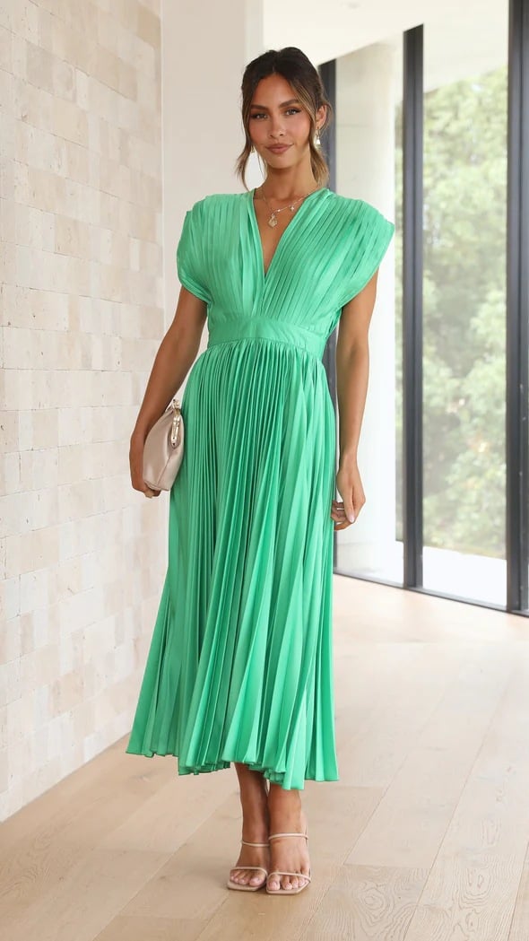Timeless Elegance: Draped V-Neck Pleated Skirt Dress (Buy 2 Free Shipping)