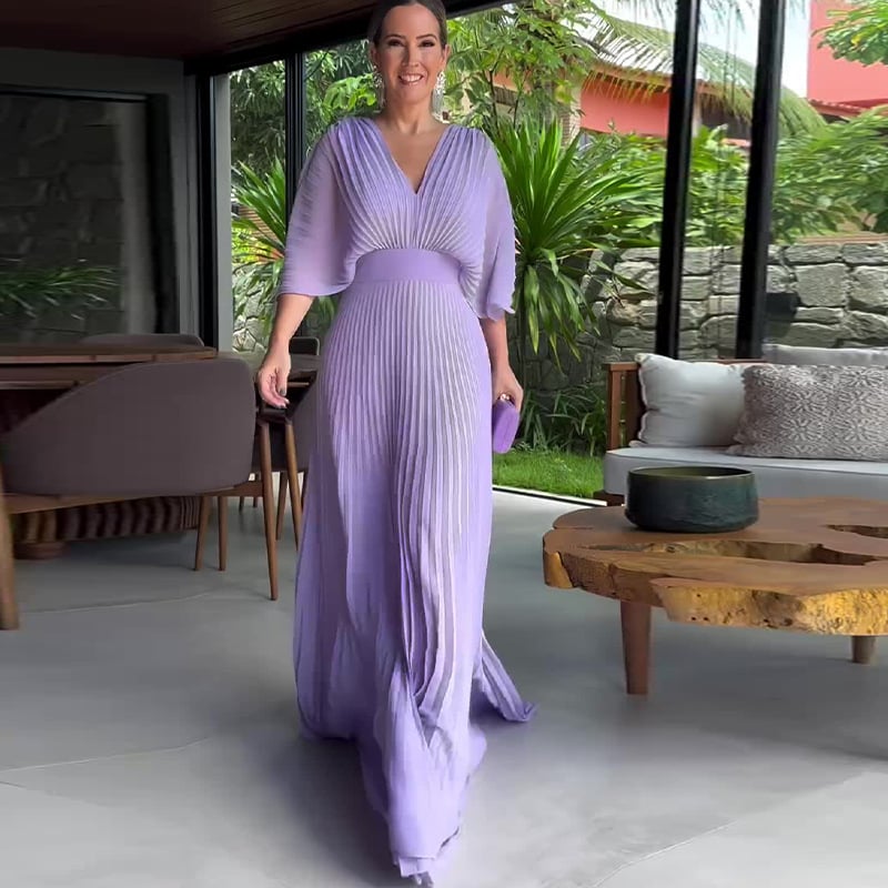 ourhomemarketTM-Pleated Batwing Sleeve Waist-Cinching Dress (Buy 2 Free Shipping)