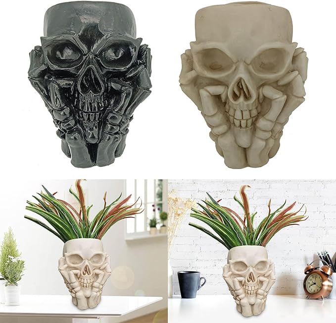 Happy Skull Horror Planter - Unique Plant Pot, Witchy/Goth Decor Bedroom & Home