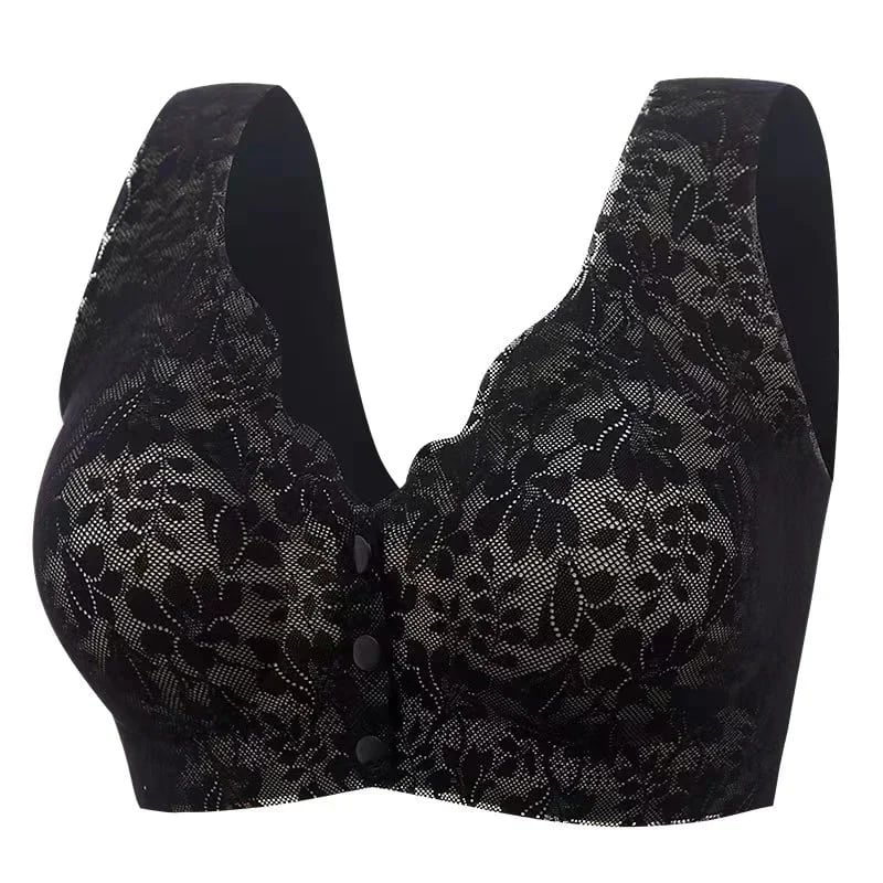 Plus Size Jacquard Lace Button Front Comfy Bra (Four piece set)