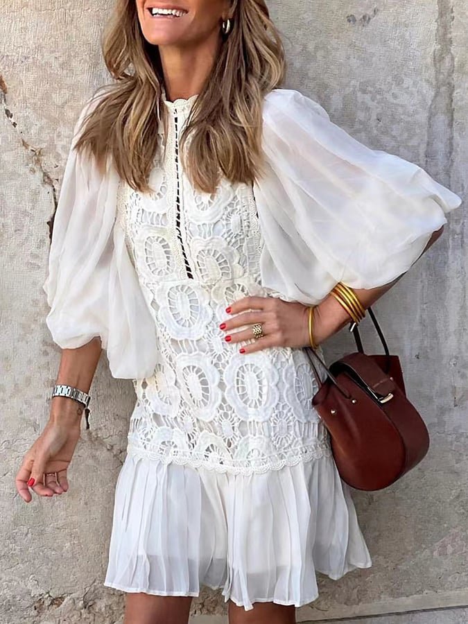 Solid Lace Panel Mini Dress