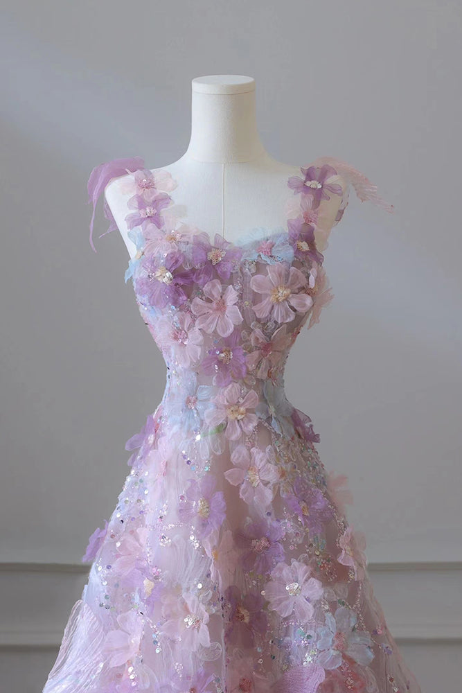 Purple suspender heavy evening dress