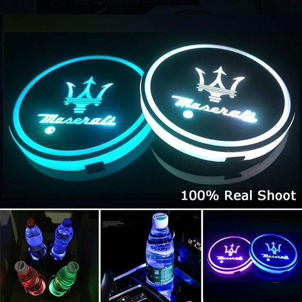 ourhomemarketTM-Led Car Logo Cup Lights up Holder USB Charging 7 Colors Changing