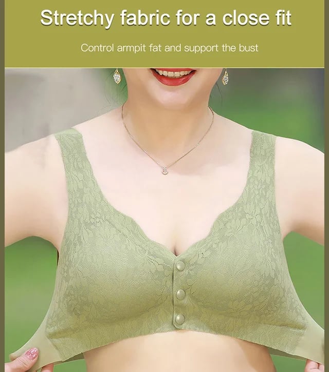 Plus Size Jacquard Lace Button Front Comfy Bra (Four piece set)