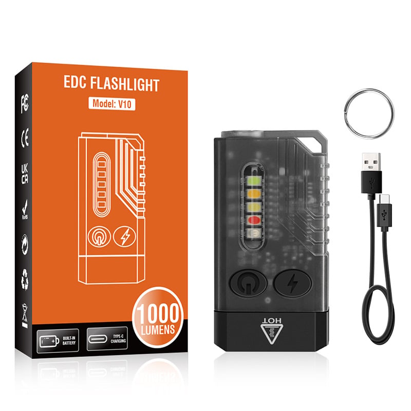 Small Powerful EDC Flashlight with Red UV Blue Light -Super Bright 900LM
