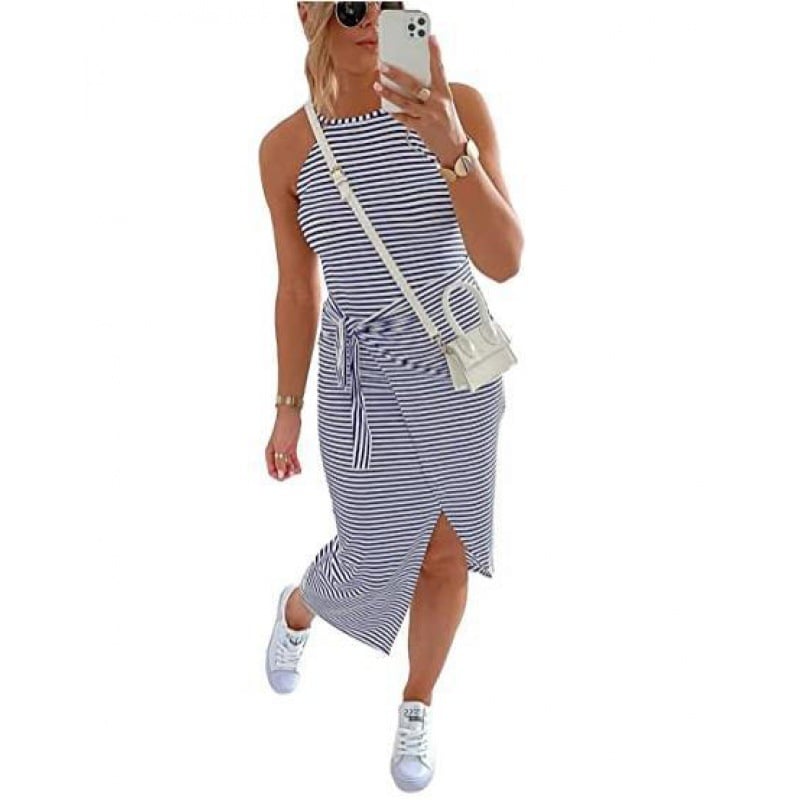 🔥2024 Hot Sale 😊Casual Sleeveless Striped Midi Dresses(49% OFF🎉)