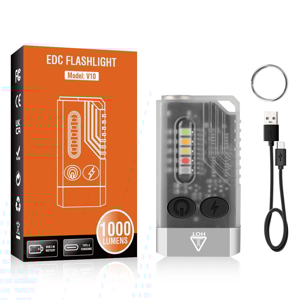 Small Powerful EDC Flashlight with Red UV Blue Light -Super Bright 900LM
