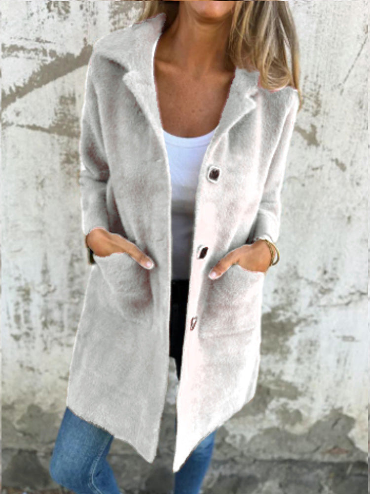 Casual Lapel Single-Breasted Thick Women Coat