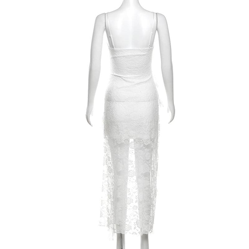 Lace ruffle flower pattern cami midi dress