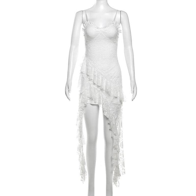 Lace ruffle flower pattern cami midi dress