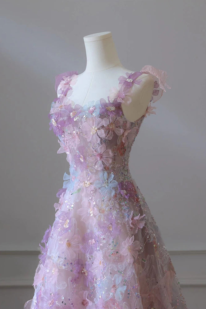 Purple suspender heavy evening dress