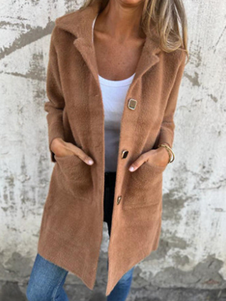 Casual Lapel Single-Breasted Thick Women Coat