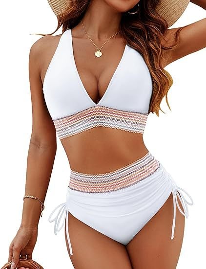 ππ2025 High Waisted Tummy Control Colour Block Bikini Sets