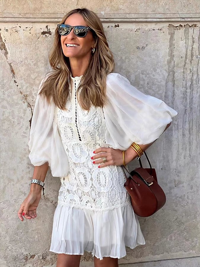 Solid Lace Panel Mini Dress