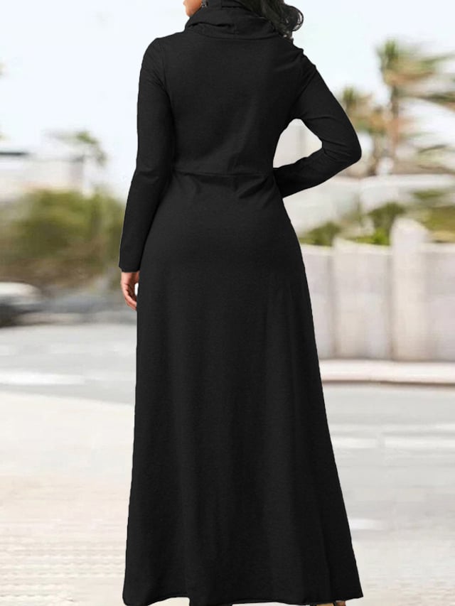 Women's Elegant Scarf Collar Long Dress