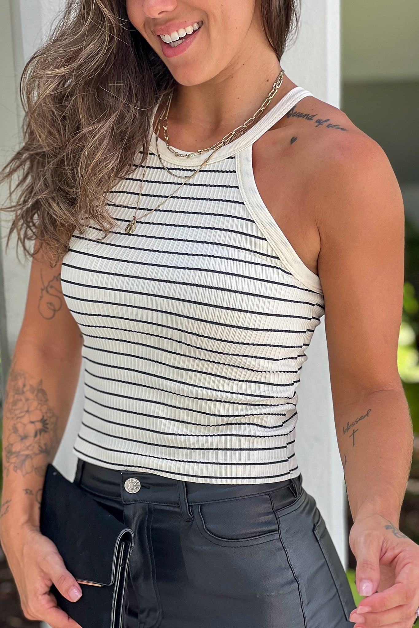 Cream Striped Tank Top