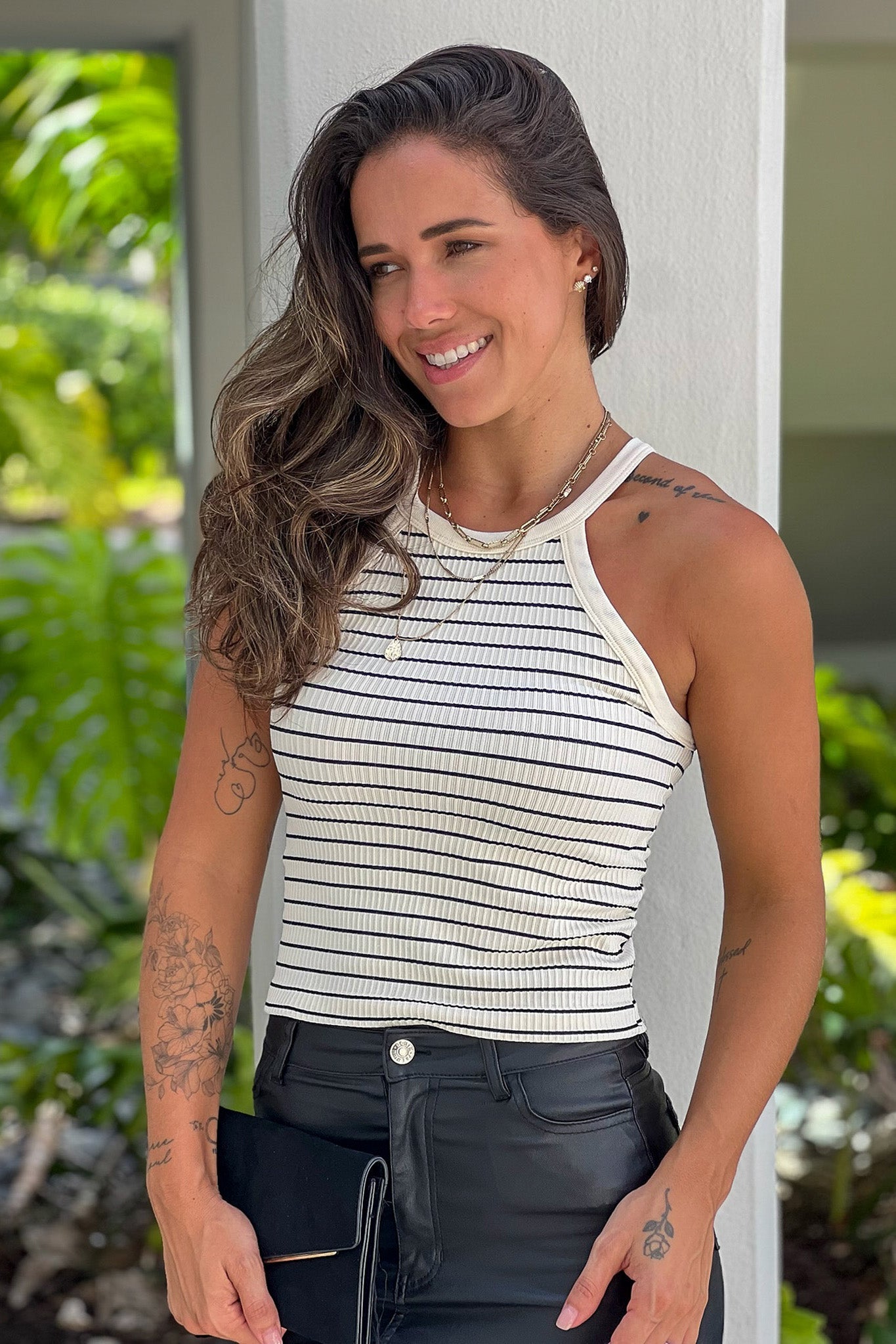 Cream Striped Tank Top