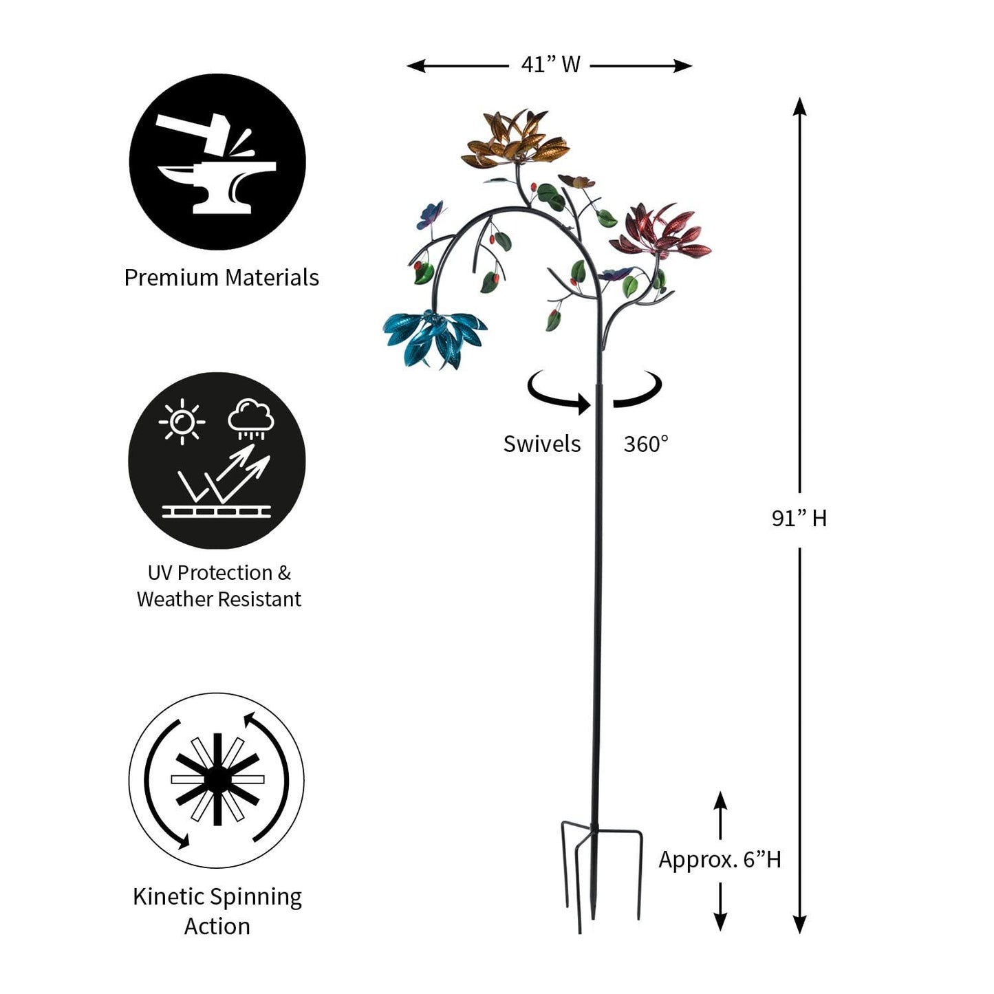 ourhomemarketTM-OFF -Beautiful Summer Multi Colored Flowers Wind Spinner