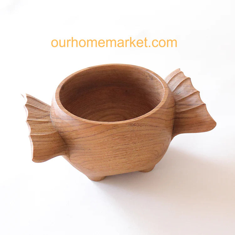 Double Wing Bowls Teak Wood Wooden Hand Carved Art Decor