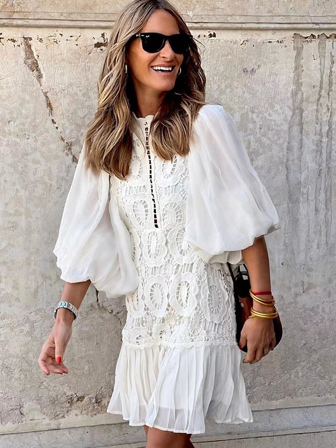 Solid Lace Panel Mini Dress