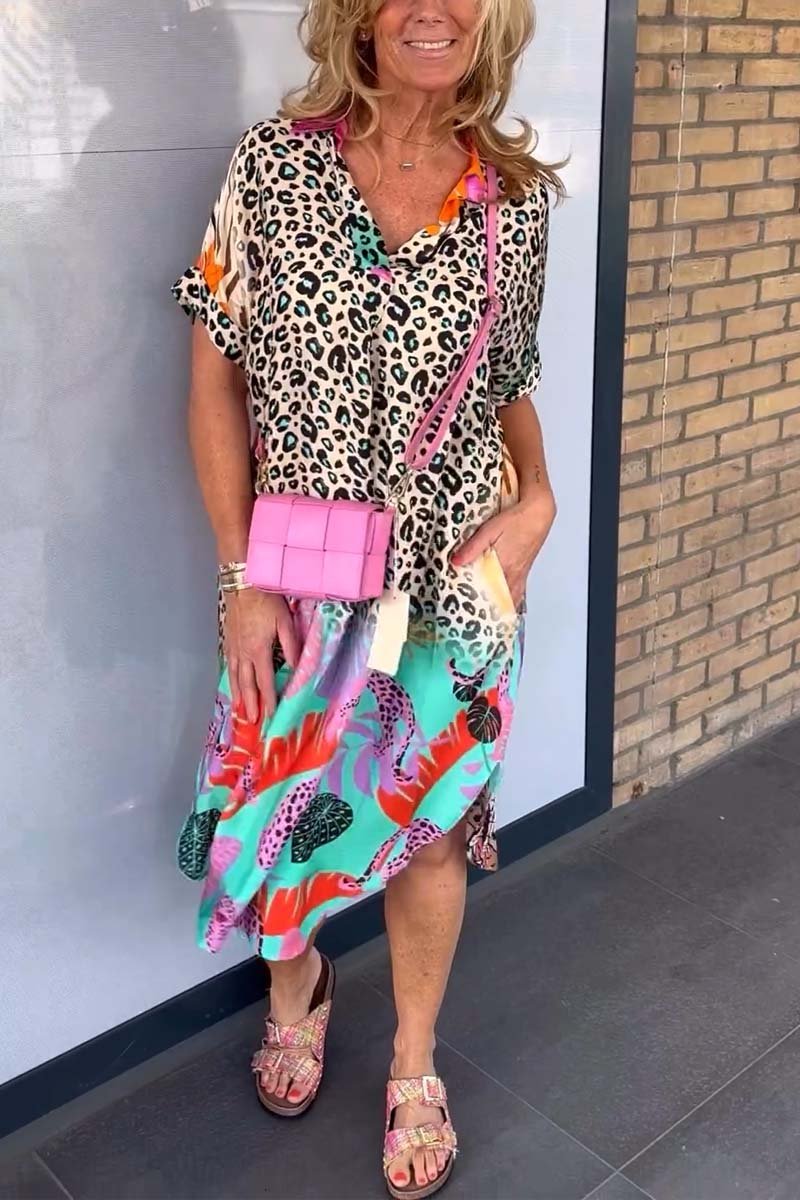 ourhomemarketTM-Women's Casual Leopard Print Short Sleeve Dress