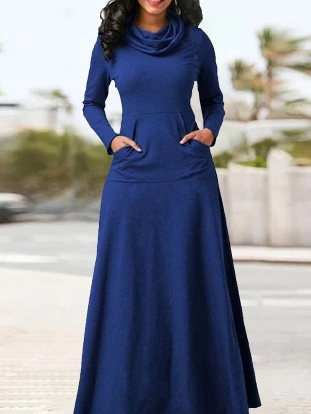 Women's Elegant Scarf Collar Long Dress