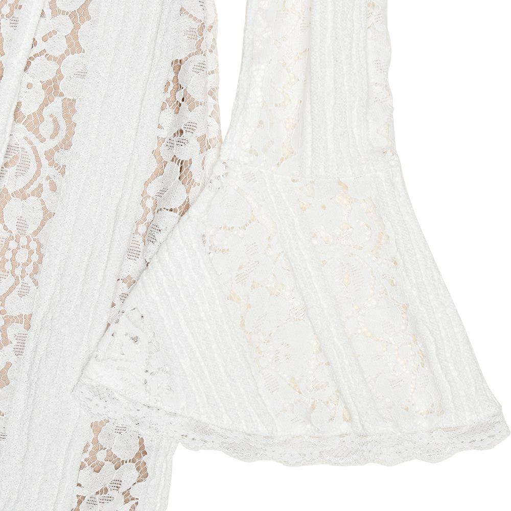 Long flared sleeve off shoulder lace mini dress