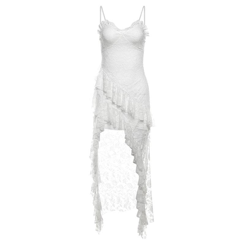 Lace ruffle flower pattern cami midi dress