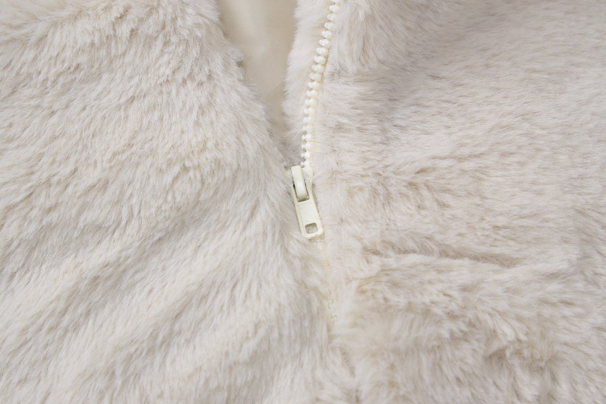 Turnover collar long sleeve fluffy zip-up top