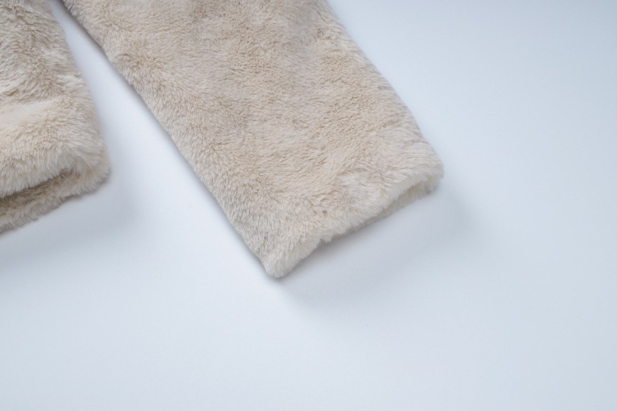 Turnover collar long sleeve fluffy zip-up top