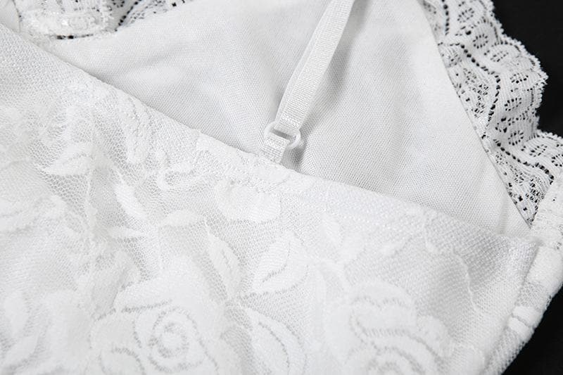 Lace ruffle flower pattern cami midi dress