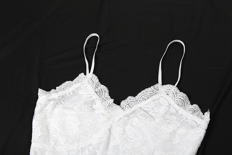 Lace ruffle flower pattern cami midi dress