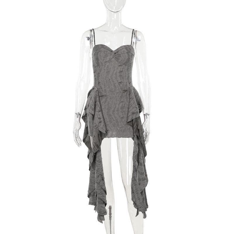 Textured ruffle ruched cami mini dress