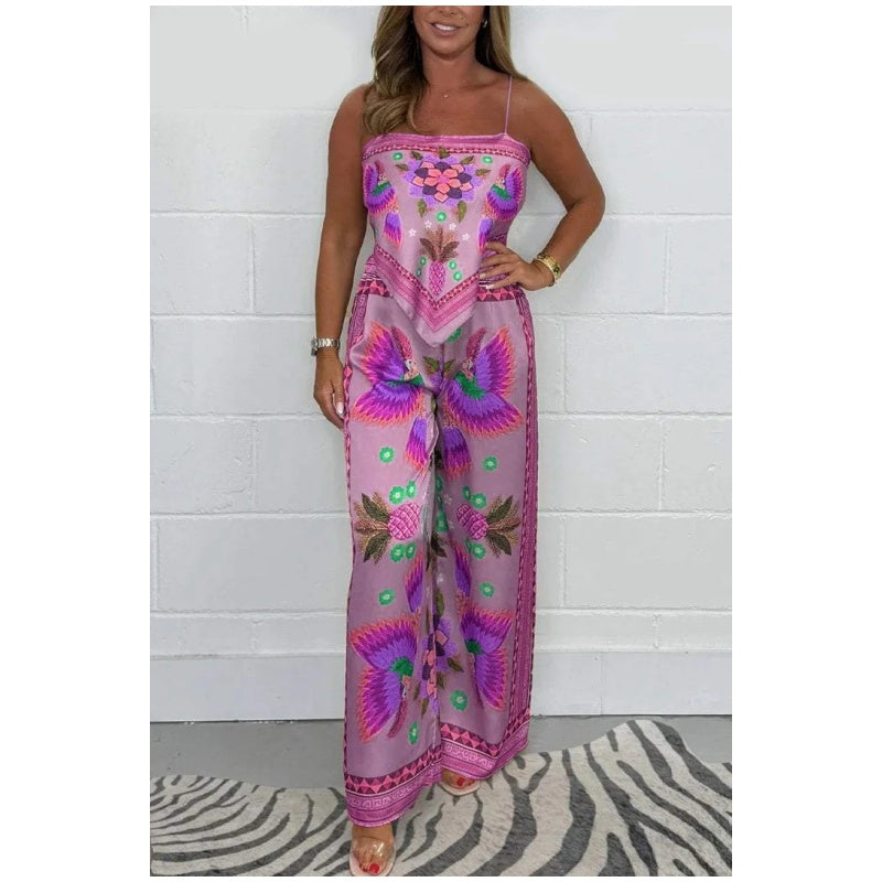 Spaghetti Strap Printed Top & Loose Women's Pants 2-Piece Set -๐ New Arrival 50% OFF๐