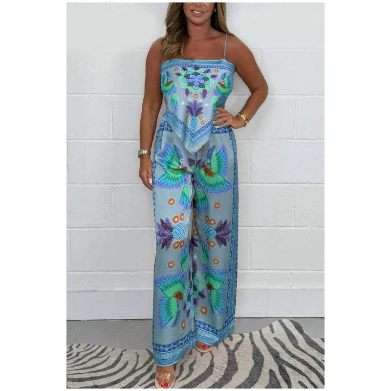 Spaghetti Strap Printed Top & Loose Women's Pants 2-Piece Set -๐ New Arrival 50% OFF๐