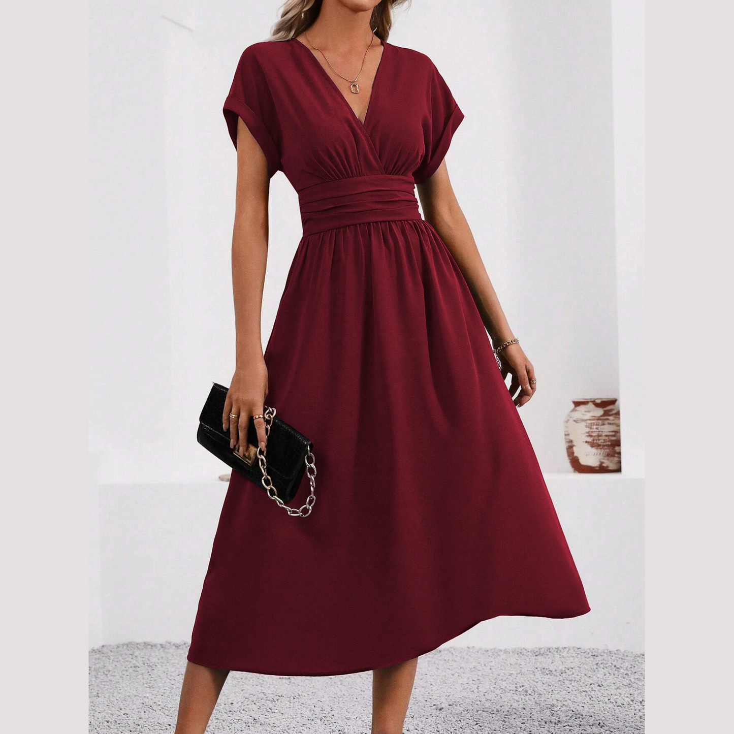 Women's V-neck Nipped-in Waist Dress